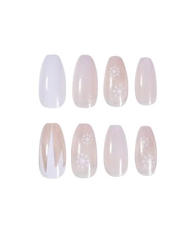24pcs Christmas Snowflake Ballerina Press-On Nails | Acrylic Coffin Nail Tips for Women & Girls - Perfect Holiday Nail Art - Buy Online on SooperMarket.com