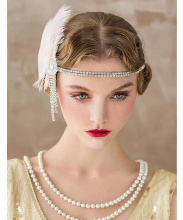 Flapper Headbands Feather Headbands Fascinator Women 1920s Headpiece Gatsby Headpiece Inspired Cocktail Halloween Costume Party Prom Rhinestone Head Band Head Piece Cosplay Headwear Hair Accessories