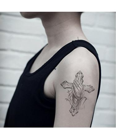 Waterproof Temporary Vintage Grey Cross God Pray Tattoo Stickers - Set of 2 - Buy Online on SooperMarket.com
