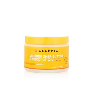 Alaffia Whipped Shea Butter & Coconut Oil, Skin Care and Hair Care, Nourishing Moisturizer Improves Elasticity and Repairs with Vitamin E, Unscented, 4 Oz 4 Ounce (Pack of 1)