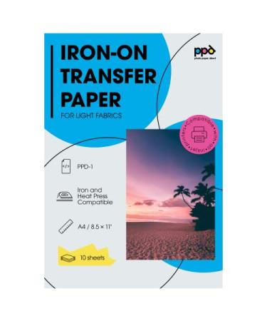 PPD Inkjet PREMIUM Iron-On White and Light Color T Shirt Transfers Paper LTR 8.5x11 Pack of 10 Sheets (PPD001-10)