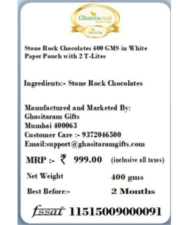 Jaiccha Ghasitaram Diwali Gifts Chocolate - Stone/ Rock Chocolates 400 GMS in White Paper Pouch with 2 T-Lites - Buy Online on SooperMarket.com