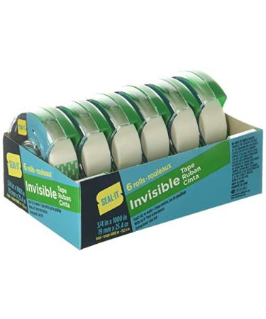 Seal-It Invisible Stationery Tape 3/4 x 1000 Inches On Press N' Cut Dispenser Pack of 6 Total 6000 Inches White (62452)