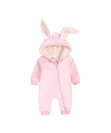 Kids Tales Newborn Baby Winter Warm Outfits Cute Rabbit Ear Hooded Zipper Romper 9-12 Months Thick Fleece 03