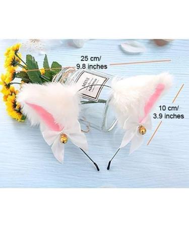 zalati Fox Ears Headband Plush Handmade Hairband Cute Style with Bowknot & Small Bells for Halloween Christmas Cosplay Party Costume Party Decor - White - Buy Online on SooperMarket.com