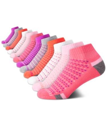 Reebok Girls' Socks  Athletic Quarter Cut Socks (12 Pack) Pink Assorted Large