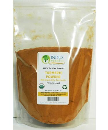 Indus Organics Turmeric (6 % Curcumin) Powder, Refill Bag, 1 Lb, Premium Grade, High Purity, Freshly Packed