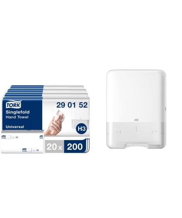 Tork zigzag paper towels Universal 290152 - H3 folding towels for paper towel dispensers - 1 -layer white - 20 x 200 towels & donors for zigzag towels white H3 elevation design 553000 bundle with donor 553000 5 -piece set