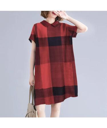 Red Plaid Print Knee-Length Summer Dress with Pockets - XX-Large - Buy Online on SooperMarket.com