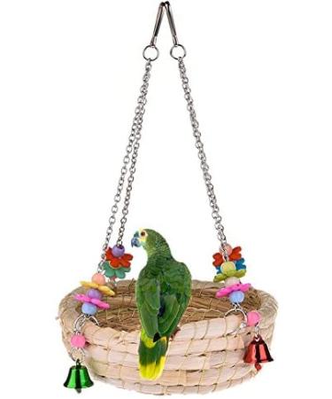 Woven Straw Nest Bed Large Bird Swing Toy with Bell for Parrot Cockatiel Parakeet and More - Perfect Cage Perch for Various Small to Medium Birds and Small Pets - Buy Online on SooperMarket.com