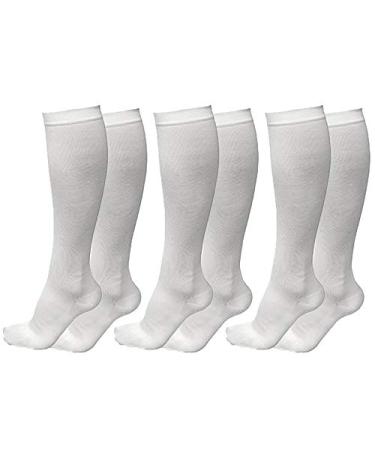 Sodacoda compression socks-3 pack compression stockings for flight travel ride pregnancy sport-(3x white l/xl) L/xL white (L-XL)