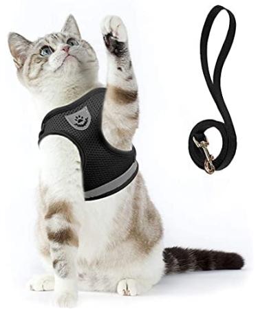 Supet cat dishes Breaking-safe Cat lines with dishes for cats soft cats vest with leash for kitten dogs chihuahua (S black) s (breast size: 26-32 cm) black