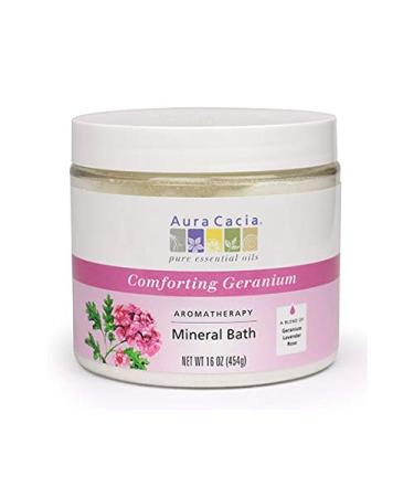 Aura Cacia Comforting Geranium Aromatherapy Mineral Bath | 16 oz. Jar | Rosa damascena