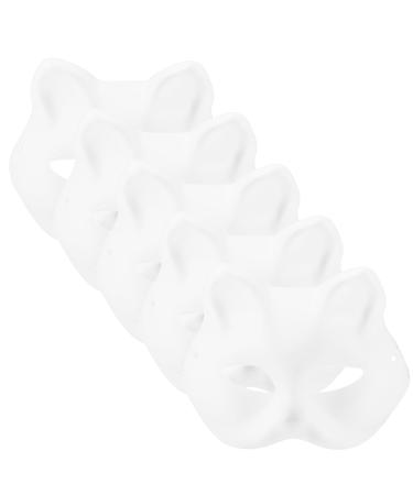 AOKWAWALIY 5pcs Masks White Cat Masks Blank DIY Halloween Mask Animal Half Face Masks Masquerade Cosplay Party Supplies