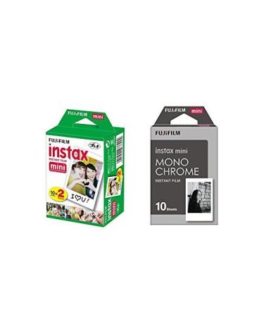 Fujifilm Instax Mini Instant Film 2-PACK BUNDLE SET , Twin Pack Film ( 20 ) + Film Monochrome ( 10 ) for Mini 90 8 70 7s 50s 25 300 Camera SP-1 Printer