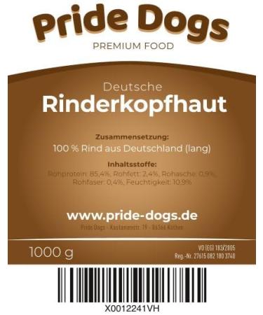 Premium Cattle Head Skin for Dogs | 100% Beef Kausnack - 30 cm 1kg | Odor-Neutral Bag - Pridedogs - Buy Online on SooperMarket.com