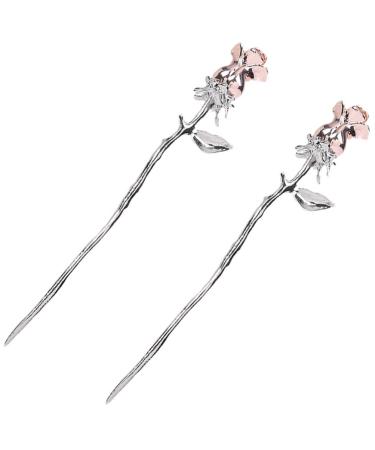 minkissy Metal Chopsticks Metal Chopsticks Rose Metal Hairpin Hanfu Headdress Sticks Bun Hair Pin Chignon Pin Women Girls Hair Accessories Hair Accessories Hair Accessories