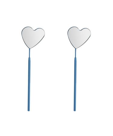 2 Pieces Eyelash Extension Mirror Heart Shape Eyelash Mirror Lash Mirror Detachable Eyelash Inspection Mirror Stainless Steel Lash Extension Mirror Makeup Inspection Mirror Blue