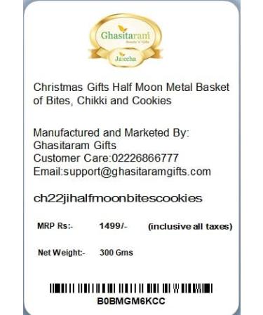 Jaiccha Ghasitaram Christmas Gifts Half Moon Metal Basket of Bites Chikki and Cookies - Buy Online on SooperMarket.com