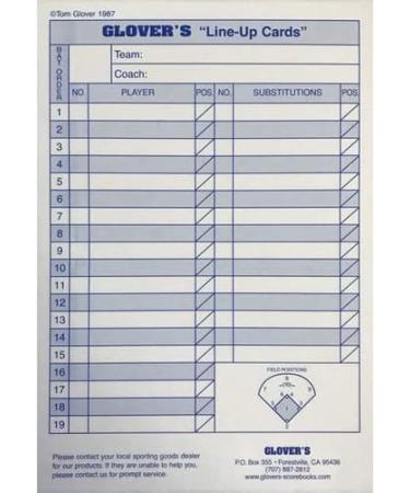 Glover's Scorebooks Baseball/Softball Line-Up Cards - Large 5.5X 8.5 4 Part - Buy Online on SooperMarket.com