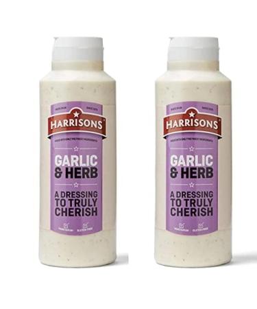 Harrison Garlic and Herb Sauce Pack of 2 Garlic Sauce Bottles 1 Liter Each 5 Sachets of Salt and Pepper - No Artificial Color or Flavor Made in UK