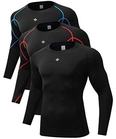 Milin Naco Cool Dry Compression Shirts for Men Long Sleeve Baselayer Tops Pack of 1 2 or 3 3 Packs-black / Black / Black X-Large Tall
