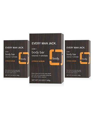 Every Man Jack Citrus Mens Soap Bar for Body and Hair - Bar Soap for Men with Wheat Bran Shea Butter and Aloe Vera to Deep Clean Hydrate and Soothe Skin - Naturally Derived Zero Harmful Chemicals - 3 Pack