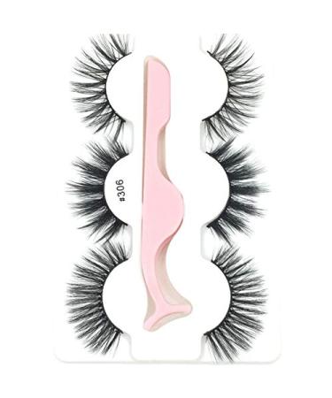Desikixudy 3 Pairs 3D Lashes Natural False Eyelashes Dramatic Fluffy Soft Wispy Volume Reusable Eyelash 306
