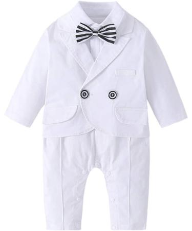 AmzBarley Baby Boys Gentlemans Outfit Suit | Kids Tuxedo Rompers | White 278 | 12-18 Months - Buy Online on SooperMarket.com