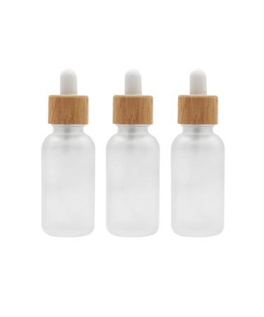 3PCS Empty Clear Glass Essential Oil Dropper Bottles Jars Vials with Eye Glass Dropper and Bamboo Head Cosmetic Makeup Storage Containers Perfume Travel Holder Dispenser 30ML/1OZ