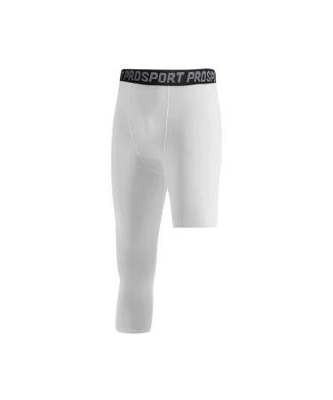 One Leg Compression Capri Mens Compression Pants Tights 3/4 Athletic Base Layer Basketball Leggings White Right Capri With Left Short Small