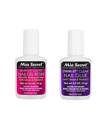 Mia Secret Set of 0.50 Oz Brush On Clear Resin and Strong Jet Glue