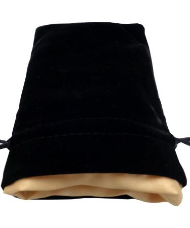 Velvet Dice Bag with Satin Liner 4"x6", Black Velvet Dice Bag with Gold Satin