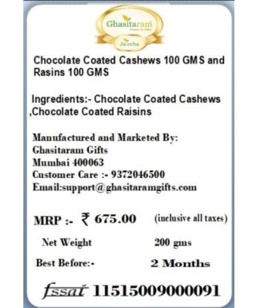 Jaiccha Ghasitaram Diwali Gifts Chocolate - Chocolate Coated Cashews 100 GMS and Rasins 100 GMS with 2 T-Lites - Buy Online on SooperMarket.com