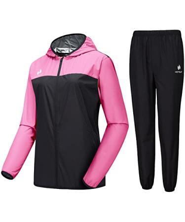 HOTSUIT Sauna Suit for Women Sweat Suits Gym Workout Exercise Sauna Jacket Pant Full Body Pink Jacket & Pants Large