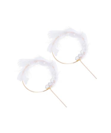 Vaguelly 2pcs Cupcake Sticks Wedding Iron Art Cake Topper Cake Picks Pearl Wreath White