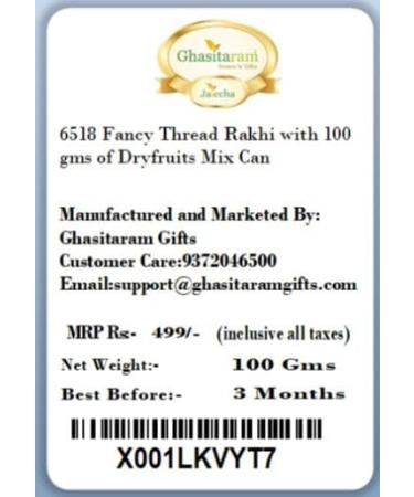 Ghasitaram Gifts Rakhi for Brother Rakhis Online - 6518 Fancy Thread Rakhi with 100 GMS of Dryfruits Mix Can - Buy Online on SooperMarket.com