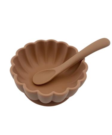 Alimos Scalloped Edge Silicone Baby Weaning Bowl and Spoon Set BPA-Free Baby Led Weaning Suction Base Baby Bowl (Autumn Blaze)