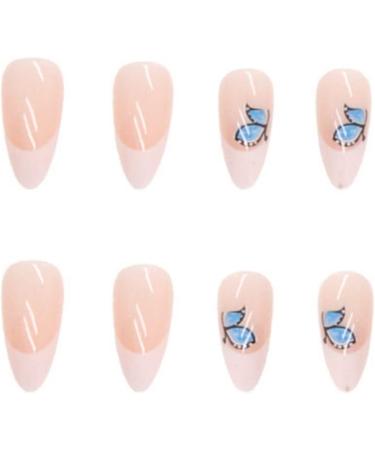 Justotry 24 Pcs Butterfly Almond Short False Nails | Milky White French Press on Nails | Nude Fake Nails with Nail Glue | Stiletto Medium Stick on Nails for Women - Buy Online on SooperMarket.com