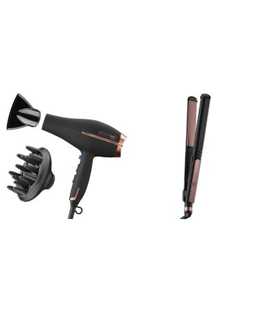 CONAIR INFINITIPRO 1875 Watt AC Motor Pro Hair Dryer with Ceramic Technology Black & Infinitipro Rose Gold Ceramic Flat Iron 1-Inch Hair Dryer + Ceramic Flat Iron 1-Inch