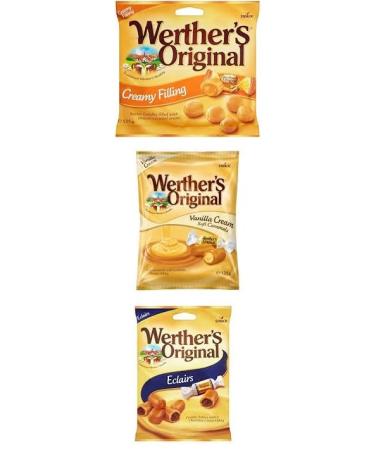 Werthers Original Sharing Bundle - Creamy Filling (125g) Vanilla Cream (125g) and Eclairs (125g)