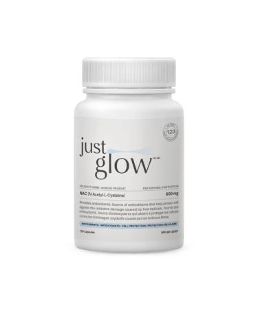 Just Glow NAC (N-Acetyl-L-Cysteine) 600mg - 120 Capsules | NAC Supplement | Pure NAC 600mg Capsule for Antioxidants | Maintenance of Good Health | Made in Canada | 120 Vegetable Capsules 120 count (Pack of 1)
