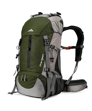 Loowoko 50L Hiking Backpack, Waterproof Camping Essentials Bag with Rain Cover, 45+5 Liter Lightweight Backpacking Back Pack Green