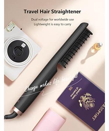 ANGENIL Travel Hair Straightener Brush Nano Ceramic Titanium 4 Heat Settings Dual Voltage for Black Hair & Beards Frizz-Free Finish Auto Shut-off - Buy Online on SooperMarket.com