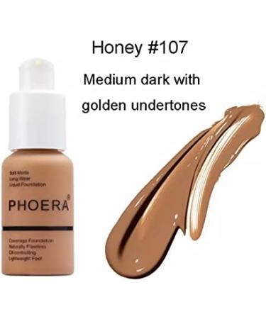 Aquapurity Phoera Full Coverage Foundation 107 Honey 30ml - Oil Control Concealer, Soft Matte Finish, Long Lasting Formula - Flawless Cream Smoothness - Buy Online on SooperMarket.com