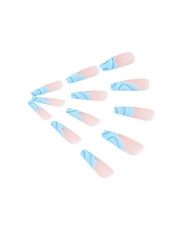 Brishow Long False Nails - Wave Press On Nails 24pcs for Women & Girls (Blue) - Trendy Artificial Nails for Easy Application & Stunning Look - Buy Online on SooperMarket.com