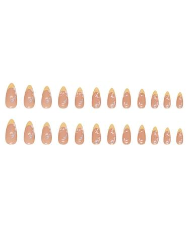 RikView French Tip Press on Nails - Medium Length Almond Glossy Yellow Acrylic Fake Nails | Perfect for a Chic Look - Buy Online on SooperMarket.com