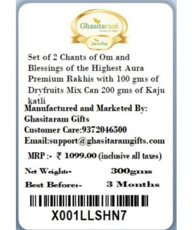 Ghasitaram Gifts Rakhi for Brother Rakhis Online - Set of 2 Chants of Om and Blessings of The Highest Aura Premium Rakhis with 100 GMS of Dryfruits Mix Can - Buy Online on SooperMarket.com