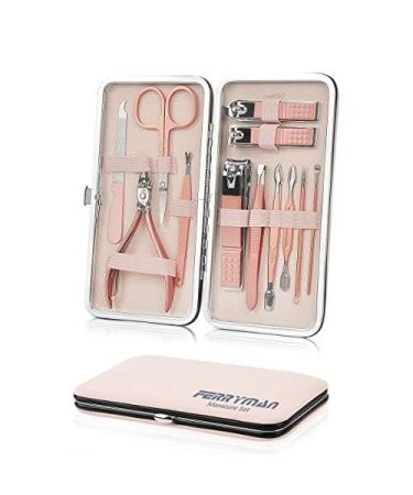 Maincure Set MOMSIV Professional 12Pcs Stainless Steel Nail Clippers Set Pedicure Kit Grooming Tools with PU Leather Case for Girls and Women Gift Rose Gold