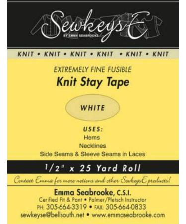 White - 1/2 Fusible Knit Stay Tape - 0.5 X 25 Yards SewkeysE Extremely Fine Knit Interfacing Sold by The 25 Yard Roll (KST-01) M494.09